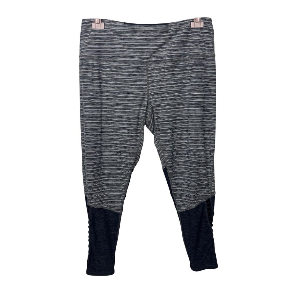 PrAna XL Cropped Striped Leggings Gray Black Stretch Activewear Yoga Pants